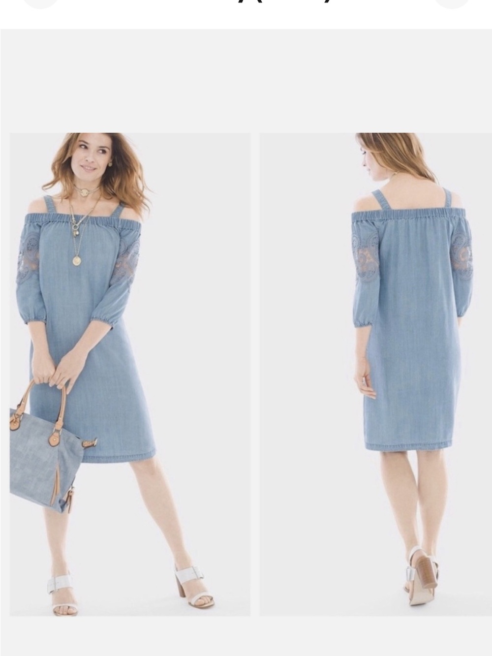 NEW Chicos Size 1.5 Size 10 Light Blue Cold Shoulder Denim Dress NWT